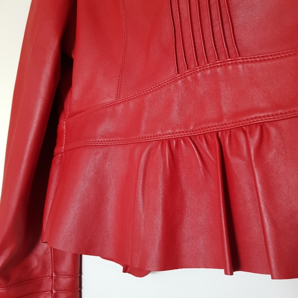 Danier Red Leather Jacket with Ruffle, S - Picture 9 of 11